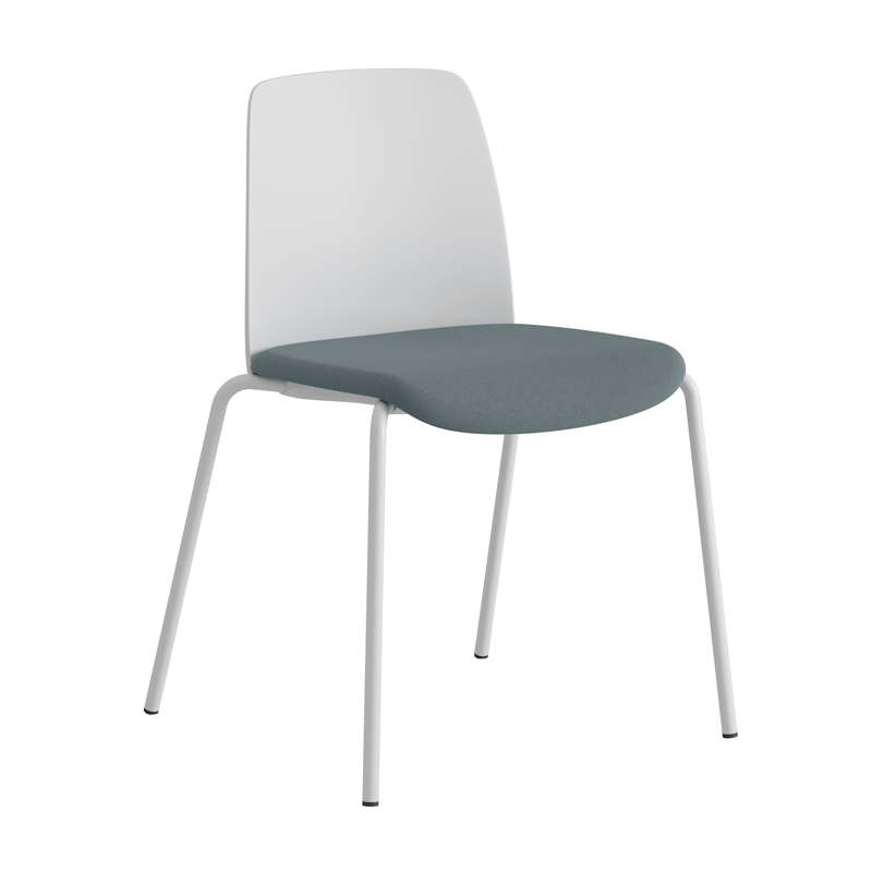 Choice_WhitePlastic_WhiteLegs_BlueSeat Stol med tygsits, plastrygg och fyrbensstativ - Choice - Bild 1
